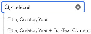 screenshot of 2 search options: 1) creator, year or 2) creator, year +full-text