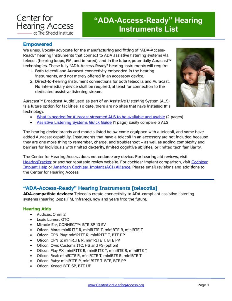 "ADA-Access-Ready" Hearing Instruments-List