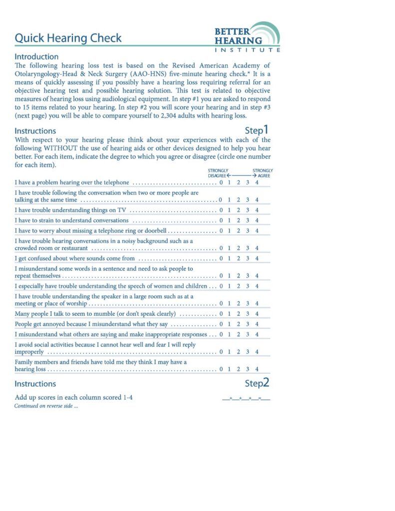 Quick Hearing Check (2 pages)