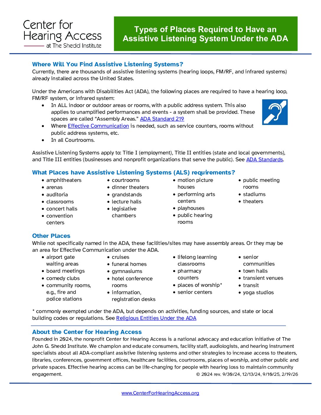 Types of Places Required to have an ALS under the ADA