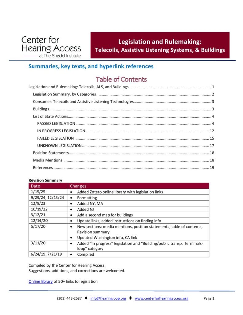 Legislation and Rulemaking: Telecoils, ALS, and Buildings (CHA)