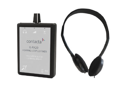 Contacta receiver and headphones, also called "loop listener"