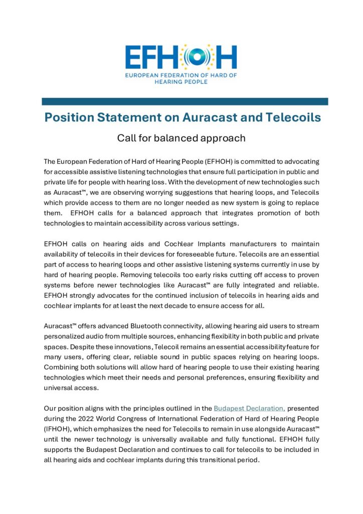 2024 Auracast and Telecoils Position Statement (EFHOH)