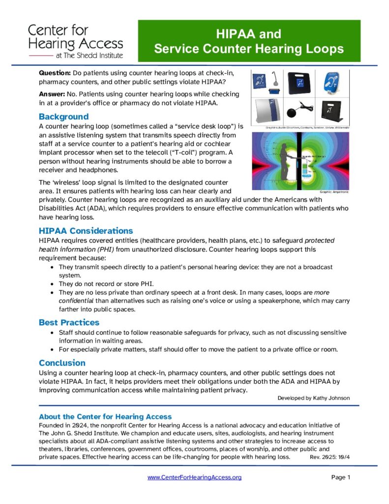 HIPAA and Service Counter Hearing Loops