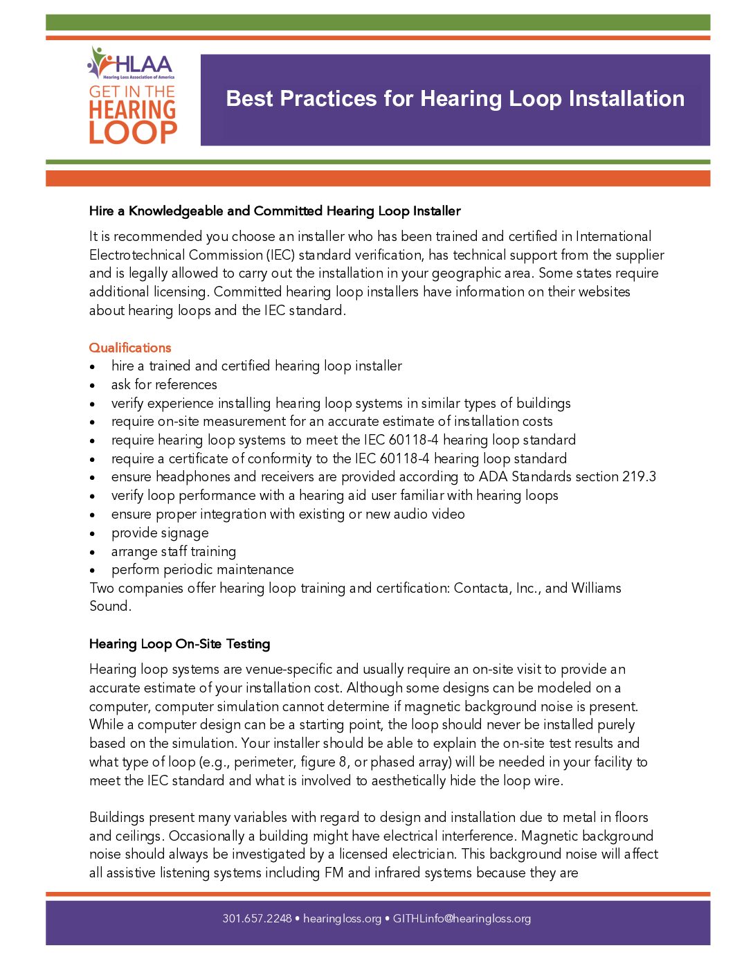 HLAA-Best Practices for Hearing Loop Installation Best Practices in Hearing Loop Installation