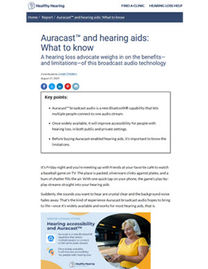 Healthy Hearing-Auracast and Hearing Aids-screenshot of webpage
