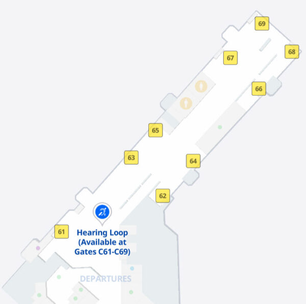 map showing 9 gates and hearing loop availability