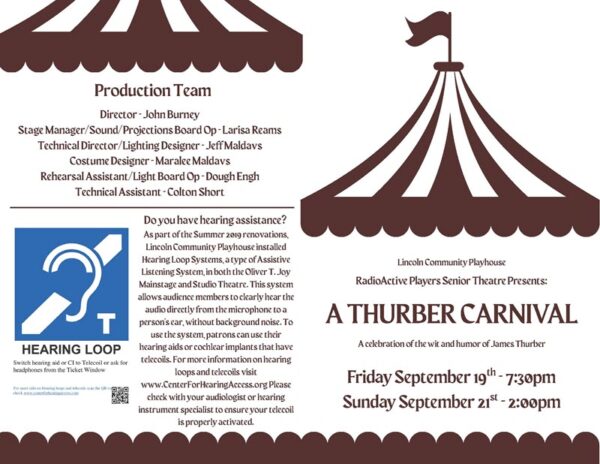 Playhouse Senior Show showing hearing loop symbol and brief explanation
