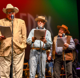 3 performers with hats in Radio Redux