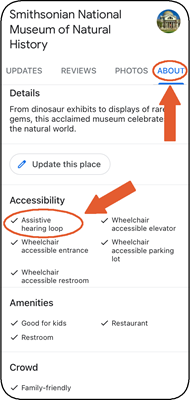 screenshot of smartphone showing hearing loop at the Smithsonian