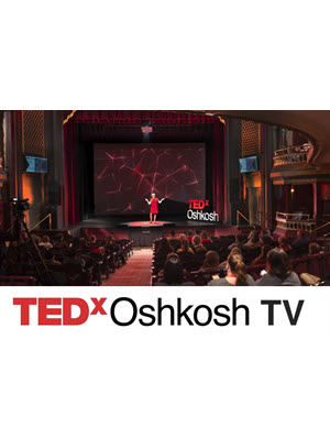 TEDx Oshkosh TV-thumbnail image of Dr. Sterkens presenting at TEDx Oshkosh, and the text below "TEDx Oshkosh TV"