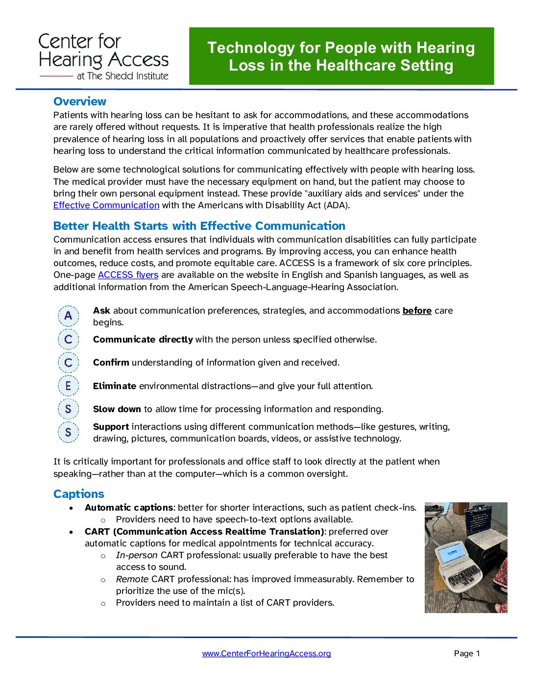 Technology for People with Hearing Loss in the Healthcare Setting