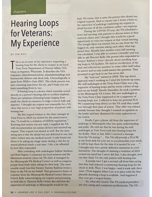 Screenshot of first page of article "Hearing Loops for Veterans-My Experience"