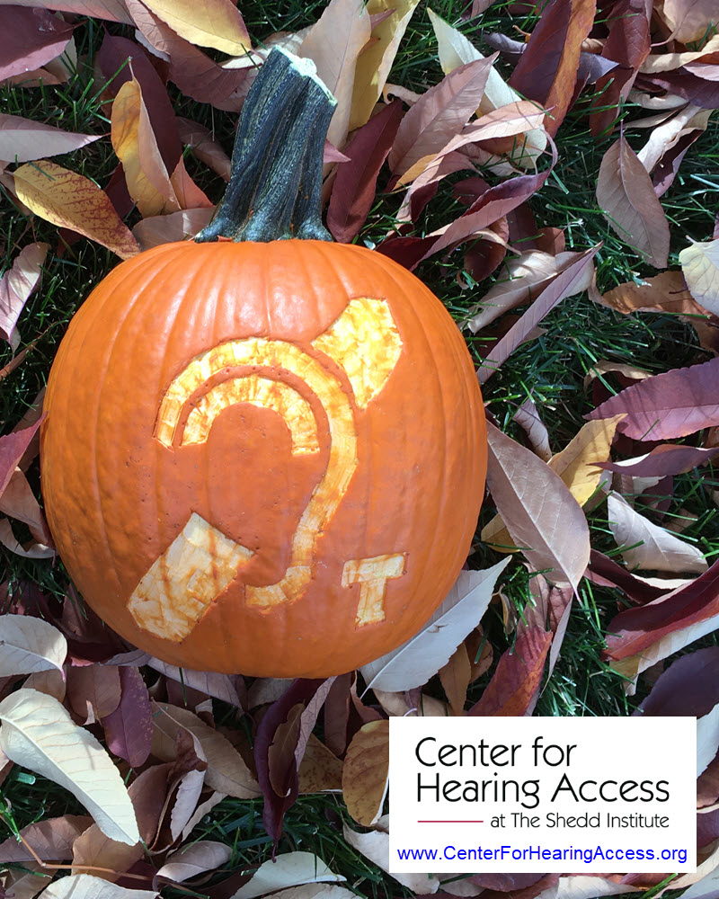 pumpkin etched with the hearing loop symbol