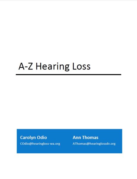 screenshot of first page, A-Z hearing loss resources