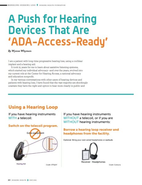 screenshot for HHF article "A push for hearing devices that are 'ADA-Access-Ready'